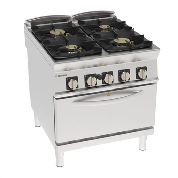 Kuchnia gastronomiczna gazowa 4-palnikowa z piekarnikiem gazowym, na szafce otwartej, 80 cm, wersja High Power, 32 + 7 kW | TECNOINOX 313273