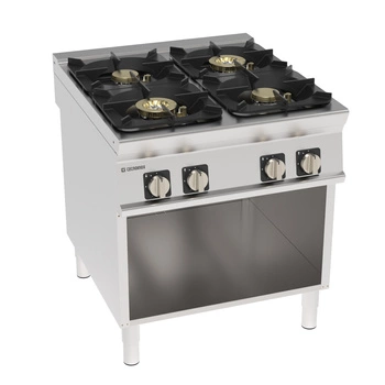 Kuchnia gastronomiczna gazowa 4-palnikowa z żeliwnym rusztem, na szafce otwartej, 80 cm, wersja High Power, 42 kW | TECNOINOX 313272