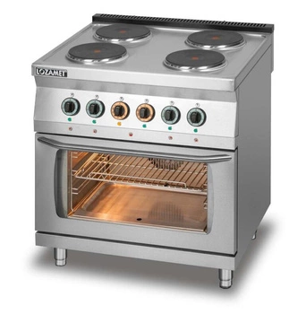 Kuchnia gastronomiczna elektryczna 4-płytowa z piekarnikiem elektrycznym z termoobiegiem, GN 1/1, 13,05 kW | LOZAMET L700.KEO4 PET