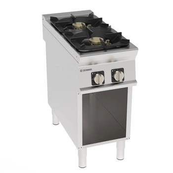 Kuchnia gastronomiczna gazowa 2-palnikowa z żeliwnym rusztem, na szafce otwartej, 40 cm, wersja super 2x10 kW | TECNOINOX 313265
