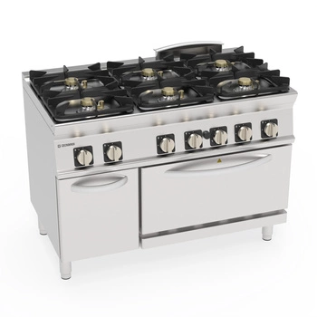 Kuchnia gastronomiczna gazowa 6-palnikowa z piekarnikiem statycznym gazowym GN 2/1, 37,5 + 7 kW | TECNOINOX 713210