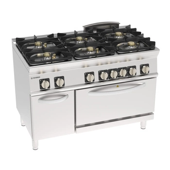 Kuchnia gastronomiczna gazowa 6-palnikowa z piekarnikiem statycznym elektrycznym GN 2/1, 37.5 + 5.3 kW | TECNOINOX 713212