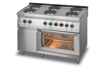 Kuchnia gastronomiczna elektryczna 6-płytowa z piekarnikiem elektrycznym z termoobiegiem, GN 1/1 i z szafką | LOZAMET L700.KEO6 PET+SD