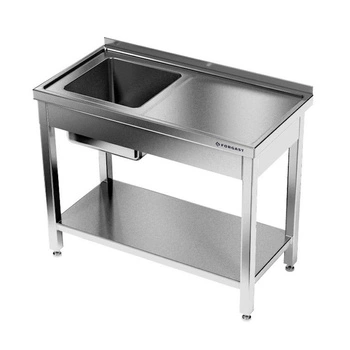 Stół nierdzewny ze zlewem 1-komorowym i półką 150 cm | FORGAST