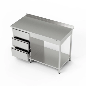 Stół roboczy nierdzewny z blokiem szuflad i półką 150x70x85 cm | FORGAST