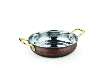 Patelnia do serwowania z dwoma uchwytami, miedź antyczna młotkowana - śr. 19.5 cm, poj. 1 l | AMBITION 287694