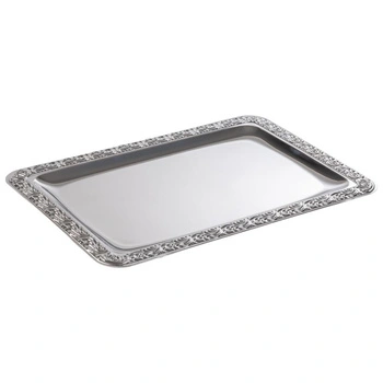 Taca SCHÖNER ESSEN, z ozdobnym rantem, ze stali nierdzewnej, 35x24x1.5 cm | APS 383