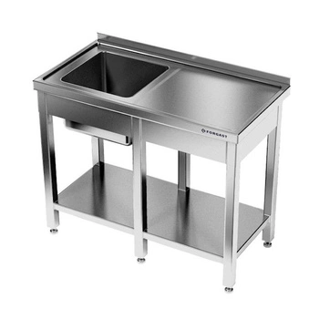 Stół nierdzewny ze zlewem 1-komorowym i półką 250 cm | FORGAST
