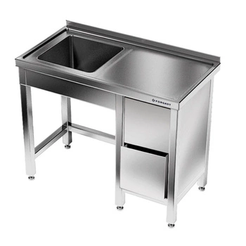 Stół nierdzewny ze zlewem 1-komorowym i blokiem szuflad 130x60x85 cm | FORGAST