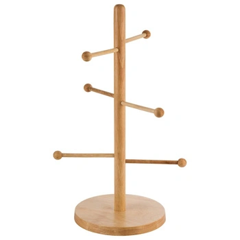 Stojak bufetowy do prezentacji precli lub kiełbasek, drewniany, jasny brąz, 27.5x27.5x50 cm cm | APS 79553