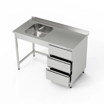 Stół nierdzewny ze zlewem 1-komorowym i blokiem 3-ch szuflad 200x60x85 cm | FORGAST