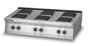 Kuchnia gastronomiczna elektryczna 6-płytowa nastawna, pola grzewcze kwadratowe 120x70x28 cm, 14,4 kW | LOZAMET L700.KE6