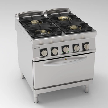 Kuchnia gastronomiczna gazowa 4-palnikowa z piekarnikiem elektrycznym konwekcyjnym GN 1/1,  37 + 5 kW | TECNOINOX 313279