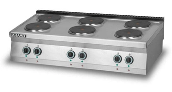 Kuchnia gastronomiczna elektryczna 6-płytowa nastawna, pola grzewcze okrągłe, 120x70x28 cm, 15,6 kW | LOZAMET L700.KEO6