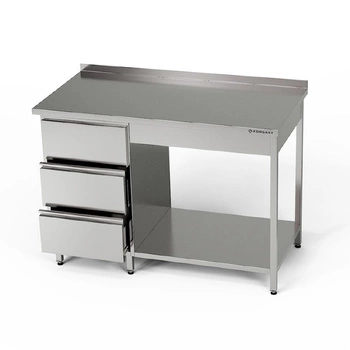 Stół roboczy nierdzewny z blokiem szuflad i półką 150x60x85 cm | FORGAST