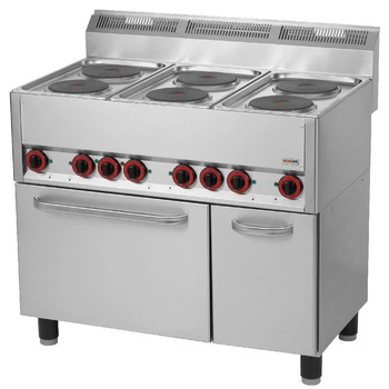 Kuchnia gastronomiczna elektryczna 6-płytowa z piekarnikiem i szafką SPT 90 ELS | REDFOX 00000538
