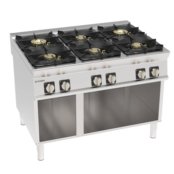Kuchnia gastronomiczna gazowa 6-palnikowa z żeliwnym rusztem, na szafce otwartej, 80 cm, wersja High Power 62 kW | TECNOINOX 313285