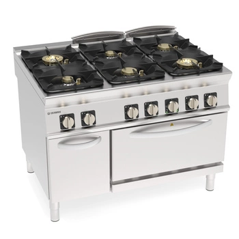 Kuchnia gastronomiczna gazowa 6-palnikowa z piekarnikiem elektrycznym konwekcyjnym, wersja Super 54 + 5 kW | TECNOINOX 313289