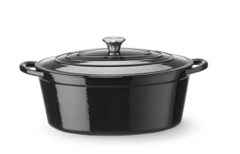 Garnek żeliwny emaliowany, 6,88 L, czarny, 40.5x25.5x(H)13.4 cm, Owalny | HENDI 626863