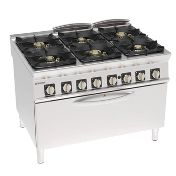 Kuchnia gastronomiczna gazowa 6-palnikowa z piekarnikiem gazowym full-size, z elektrycznym grillem, wersja super 54 + 7 + 3 (grill) kW | TECNOINOX 313294