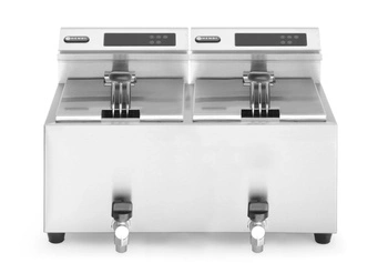 Frytownica elektryczna z panelem cyfrowym Mastercook z kranem spustowym - 2x8 l | HENDI 207376