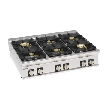 Kuchnia gastronomiczna gazowa 6-palnikowa z żeliwnym rusztem, nastawna, 80 cm, wersja super 54 kW | TECNOINOX 313281
