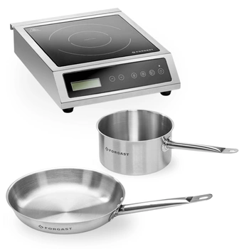 ZESTAW Kuchenka indukcyjna 3,5 kW z patelnią stalową i rondlem | FORGAST FG09030K