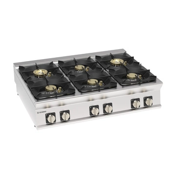 Kuchnia gastronomiczna gazowa 6-palnikowa z żeliwnym rusztem, nastawna, 80 cm, wersja High Power 62 kW | TECNOINOX 313282