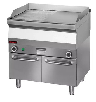 Płyta grillowa 1/2gł.+1/2ryf. chrom. 9,6KW 80 cm z szafką zamkniętą | KROMET 700.PBE-800GR.S.D