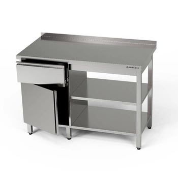 Stół roboczy nierdzewny z szafką, szufladą i 2-ma półkami 100x70x85 cm | FORGAST