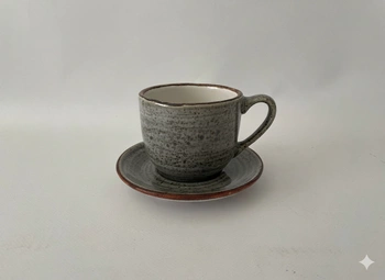 Filiżanka 280 ml ze spodkiem 15 cm Still Rustic szary | KERA CERAMIKA 2.3.4.RUSTIC SZARY