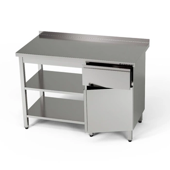 Stół roboczy nierdzewny z szafką, szufladą i 2-ma półkami 100x70x85 cm | FORGAST