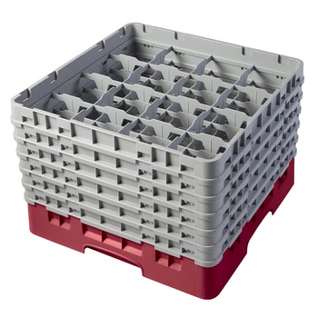 Kosz do szkła 16 przegródek - 50x50 cm, żurawinowy | CAMBRO 16S1114/416