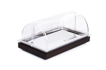 Taca chłodząca GN 1/1, stal nierdzewna i drewno, z pokrywą kolor brązowy | APS 14941