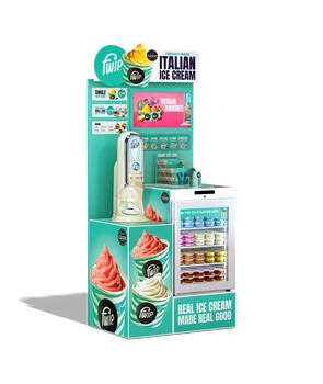 ZESTAW PREMIUM Maszyna do lodów Portobello, zamrażarka Gram Professional, Wyświetlacz TV, potykacz + zestaw kubeczków i łyżeczek | FWIP MCPK047 