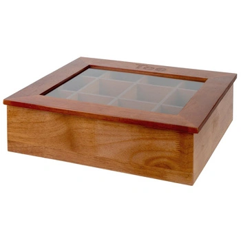 Pudełko na herbatę, drewno, ciemny brąz, 31x28x9 cm | APS 11776