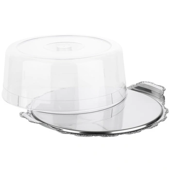 Taca do ciast i tortów BAROCK, 32x12 cm, stal nierdzewna, z pokrywą | APS 653