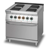 Kuchnia gastronomiczna elektryczna 4 pola kwadratowe z piekarnikiem elektrycznym z termoobiegiem, GN 2/1 | LOZAMET L900.KE4 PET