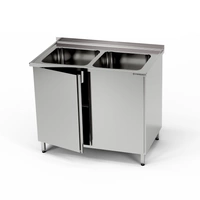 Stół nierdzewny ze zlewem 2-komorowym i szafką 110x60x85 cm | FORGAST