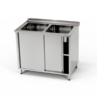 Stół nierdzewny ze zlewem 2-komorowym i szafką 120x60x85 cm | FORGAST