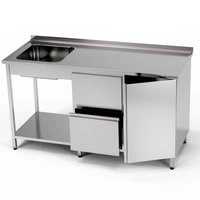 Stół nierdzewny ze zlewem 1-komorowym, szafką i blokiem szuflad i półką 250x70x85 cm | FORGAST