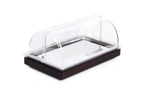 Taca chłodząca GN 1/1, stal nierdzewna i drewno, z pokrywą kolor brązowy | APS 14941