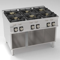 Kuchnia gastronomiczna gazowa 6-palnikowa z żeliwnym rusztem, na szafce otwartej, 80 cm, 48 kW | TECNOINOX 313283