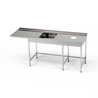Stół nierdzewny ze zlewem 1-komorowym, miejscem na zmywarkę i otworem na odpadki 260x70x85 cm | FORGAST