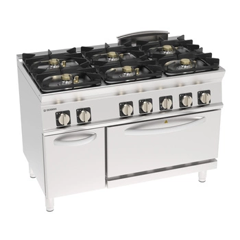 Kuchnia gastronomiczna gazowa 6-palnikowa z piekarnikiem konwekcyjnym elektrycznym GN 1/1, 37.5 + 5 kW | TECNOINOX 713213