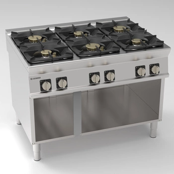 Kuchnia gastronomiczna gazowa 6-palnikowa z żeliwnym rusztem, na szafce otwartej, 80 cm, wersja Super, 54 kW | TECNOINOX 313284