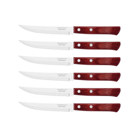 Nóż do Steków/Pizzy CHURRASCO, czerwony, 6 sztuk  | TRAMONTINA 29899-154